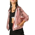 thumbnail image 5 of INSPIRE CHIC Women's Jacket Shiny Long Sleeve Lightweight Zipper Hooded Metallic Jacket S Pink, 5 of 9