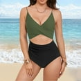 thumbnail image 5 of Linfrsh One Piece Swimsuit Women Bathing Suit for Women Tummy Control Cutout High Waisted Swim Suit Wrap Tie Back 1 Piece Swimsuit Women's Swimwear A01-Green,XL, 5 of 7