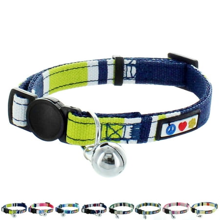 UPC: 0670579869966 | Pawtitas Pet Multicolor Cat Collar Safety Buckle Removable Bell Cat Collar Kitten Collar Green / White / Blue Cat Collar
