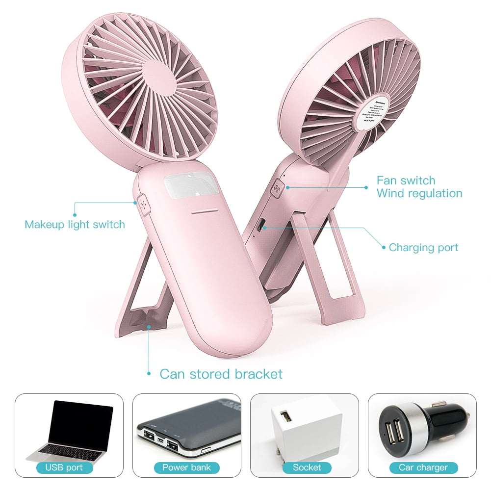 Lowestbest Mini Handheld Fan, 3 Speed Adjustable USB Rechargeable Desk Foldable Fan with Mirror & LED Fill Light Lowestbest Mini Handheld Fan, 3 Speed Adjustable USB Rechargeable Desk Foldable Fan with Mirror & LED Fill Light