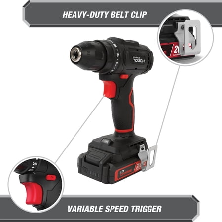 HYPER TOUGH 20V MAX BRUSHLESS CORDLESS DRILL DRIVER WITH 1.5AH LITHIUM-ION BATTERY AND CHARGER