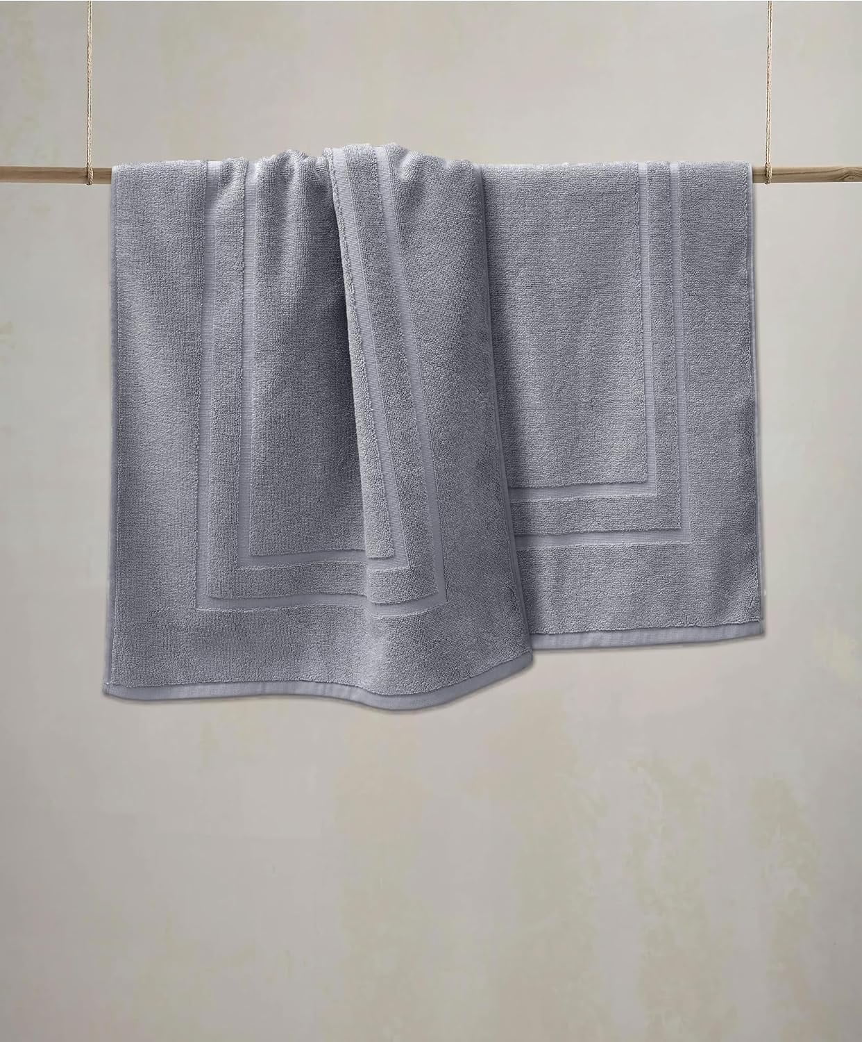 Feather & Stitch 2 Piece Towel Like Bath Mats (30x21 Inch) 100% Cotton Terry Mats Bathroom Shower Floor [NOT A Rug] Soft Absorbent Washable - Grey