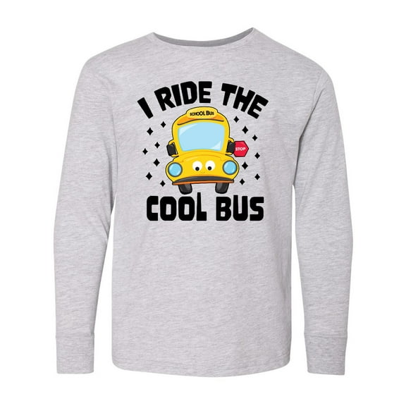 Inktastic I Ride the Cool Bus with Yellow Bus Long Sleeve Youth T-Shirt