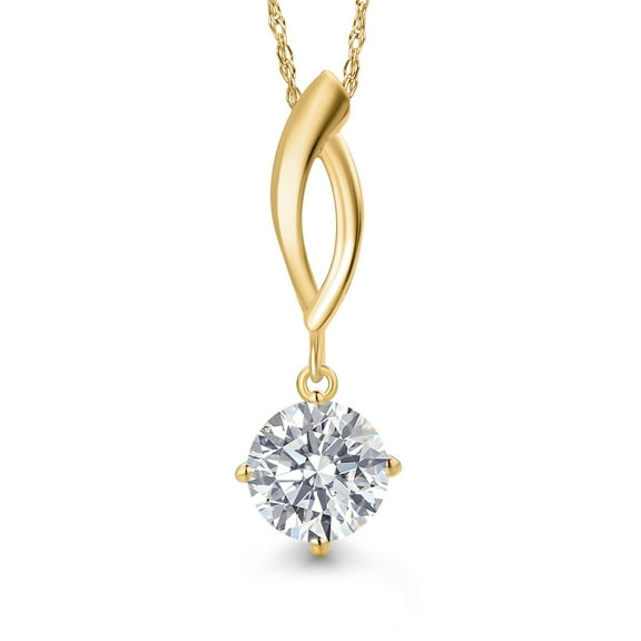 Gem Stone King 1 Ct Round 10K Yellow Gold IGI Certified Lab Grown Diamond Pendant Necklace | E-F Color | VS1-VS2 Clarity | Gold Necklace for Women | 18 inch Chain