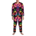 thumbnail image 4 of Kll Colorful Floral Embroidery Mexican Sleepwear Mens Flannel Pajamas,Long Cotton Pj Set, 4 of 9