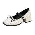thumbnail image 3 of IEMIEMIEM Women's Chunky Heels Mary Jane Shoes Classic PU Leather Pumps Round Toe Bow Patent Strap Buckle Dress Shoes Casual Daily Work Versatile 7.5 wide, 3 of 8