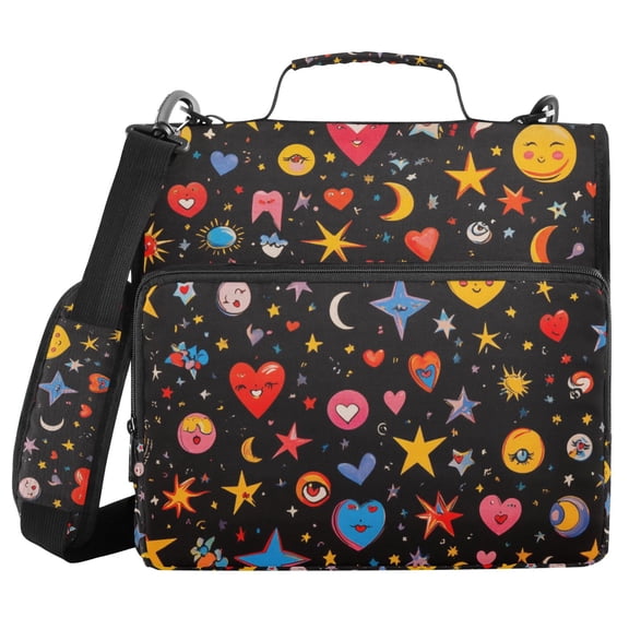 FORMRS Zipper Binder with Shoulder Strap 2-inch Ring 500 Sheet Capacity File Bag, Moon Pattern
