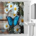 thumbnail image 4 of White Daisy Fabric Shower Curtain Blue Butterfly Washable Shower Curtains for Bathroom, Waterproof Bath Curtain with Hooks Home Decor 72x84in, 4 of 8