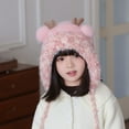 thumbnail image 3 of ShomPort 4-10 Years Christmas Fleece Caps for Little Girls Ear-Covering Stylish Beanies with Cute Ear Winter Casual Hats, 3 of 4