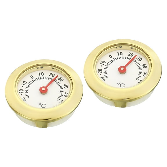 Uxcell 1.1" Mini Indoor Outdoor Thermometer Round Temperature Monitor Room Gauge, Gold 2 Pack
