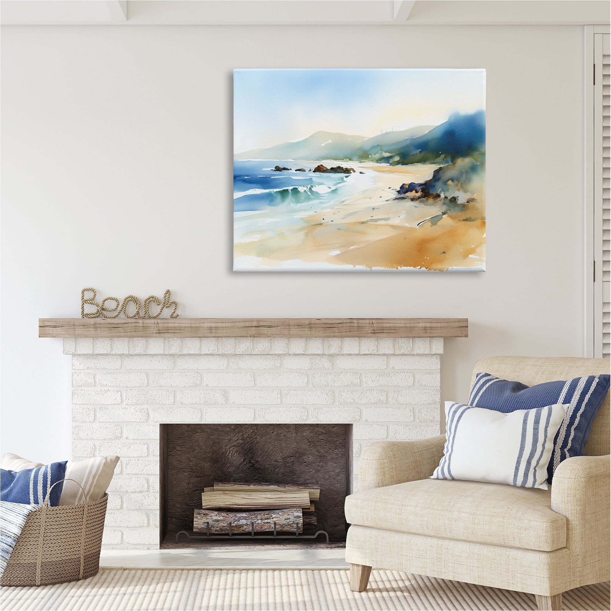 Stupell Industries Abstract Beach Scenery Landscape Painting Gallery Wrapped Canvas Art Print Wall Art, 48 x 36