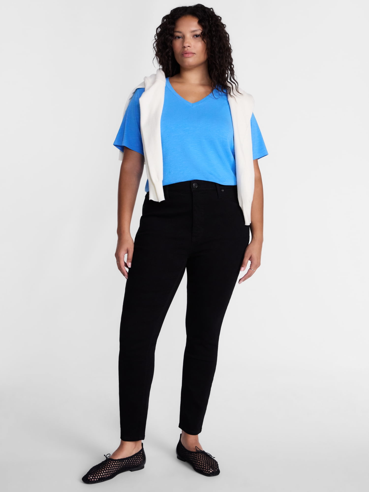 Terra & Sky Women's Plus Size V Neck Tee with Short Sleeves, Size 0X-5X
