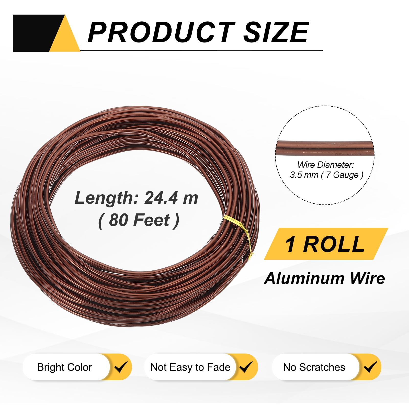 Uxcell 7 Gauge 3.5mm Aluminum Wire, 80 Feet Bendable Metal Craft Armature Wire, Copper Tone