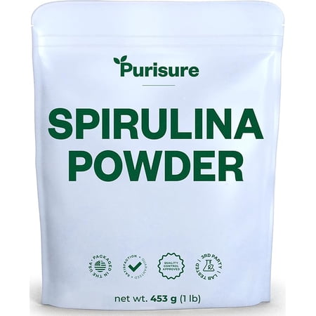 Purisure Spirulina Powder 16 oz, Nutrient-Dense Green Algae Superfood Powder for Smoothies, Vegan & Non-GMO