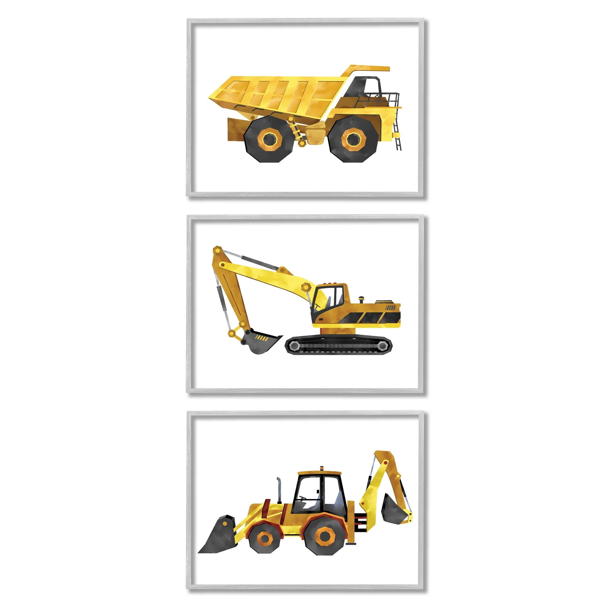 Stupell Industries Construction and Demolition Trucks Yellow Black Vehicles,3pc, each 16 x 20,Designed by Ziwei Li