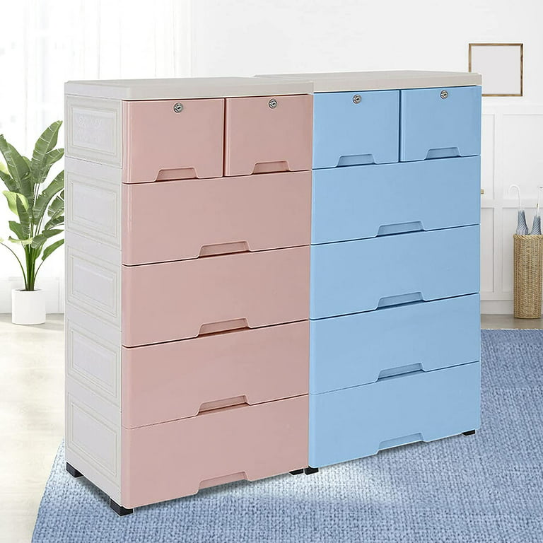 MONIPA Blue 5 Layers Storage Cabinets 6 Drawer Plastic Dresser Storage  Tower Closet Organizer with Wheels for Home Office Bedroom 