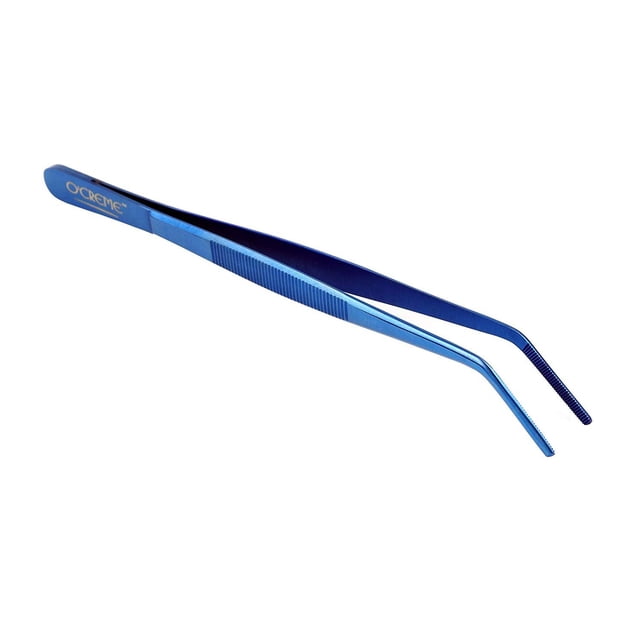 O'Creme Pince à Épiler 8 Pouces en Acier Inoxydable de Précision Cuisine (8" Incurvée, Bleu)