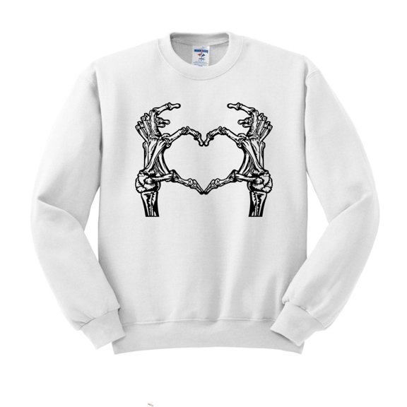 Skeleton Heart Hands Sweatshirt Unisex Large White