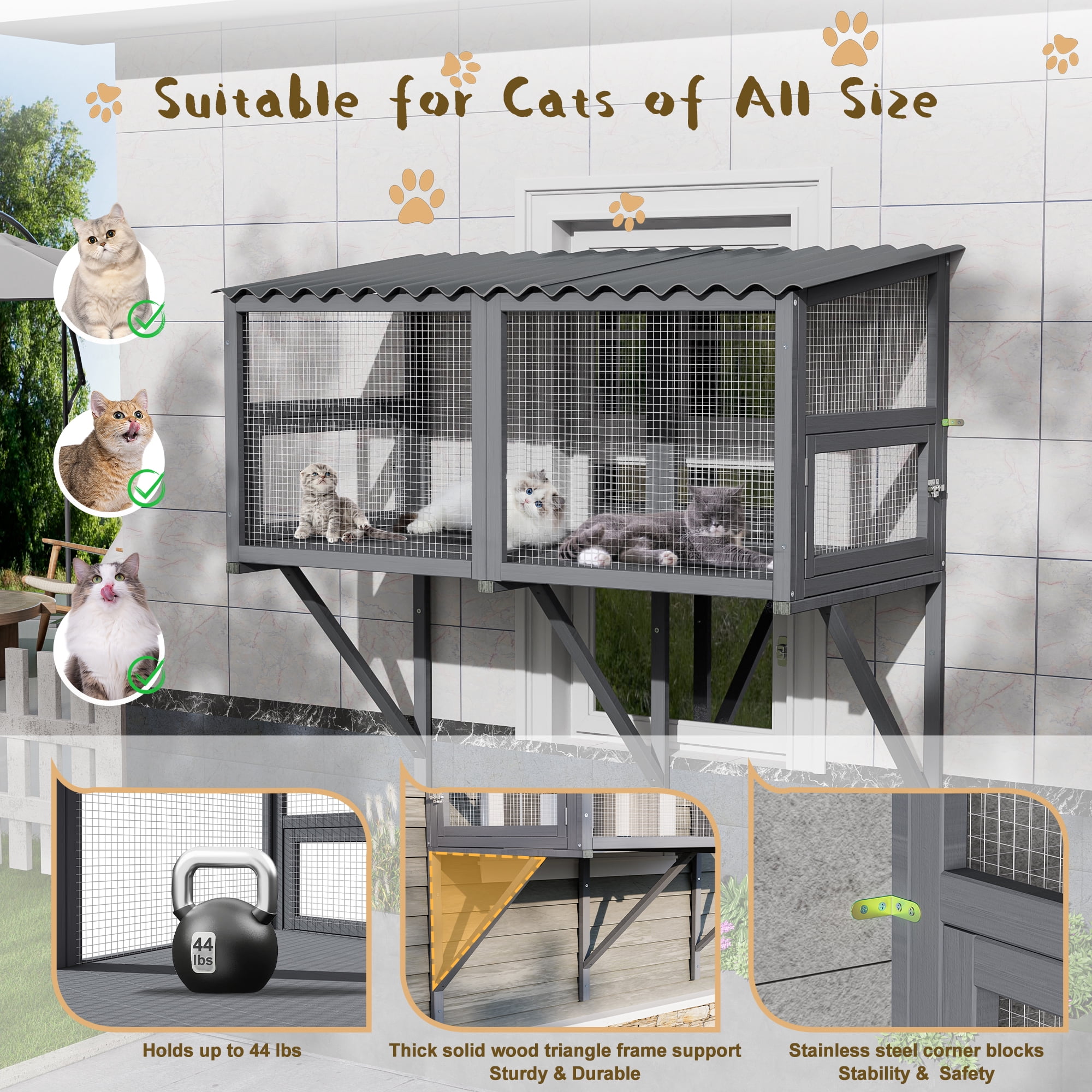 Magic Union Cat Catio, Cat Window Perch for Large Indoor Cats - Expandable Wooden Cat Window Box Enclosure for Multi Cats, Waterproof Cat Window Hammock for Safely Enjoying the Outdoor Sights