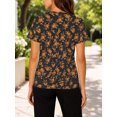 thumbnail image 4 of Women's Short Sleeve Orange Florals on Black Shirts Casual Crew Neck All-Over Pattern Summer Tops, 4 of 6