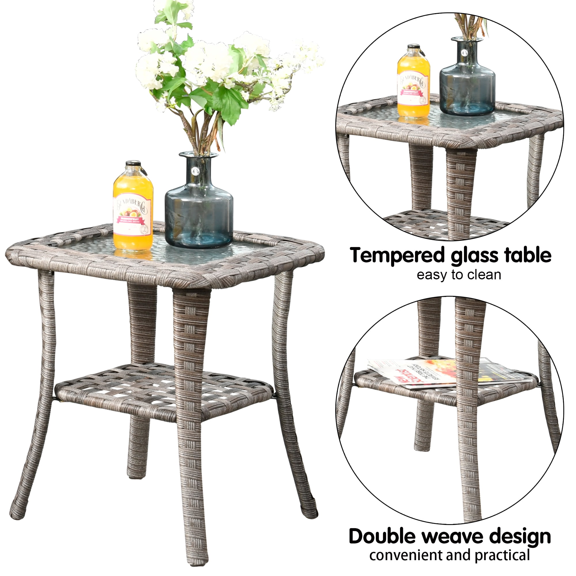 Ovios 2 Pieces Outdoor Patio Furniture Wicker Bistro set with Swivel Chairs and Side Coffee Table for Backyard