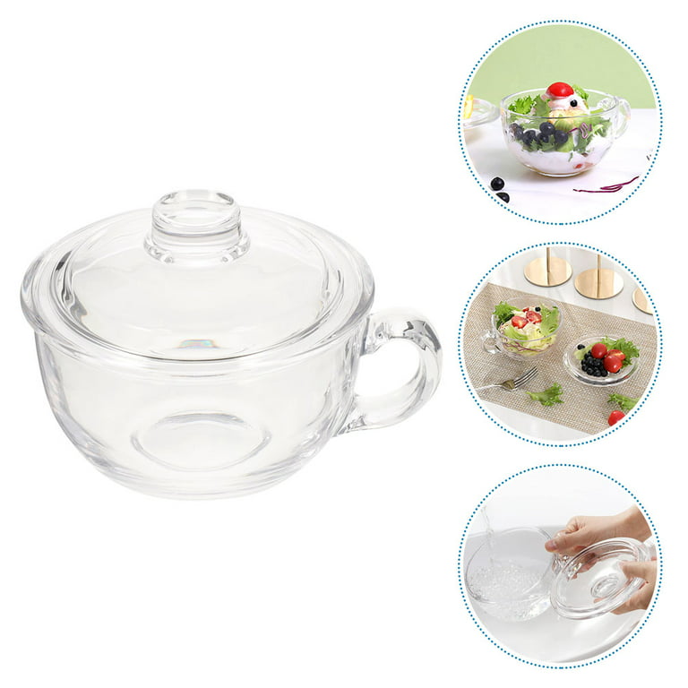  Clear Soup Bowls with Handle and Glass Lid 600ml 20OZ,  Microwave Round Cereal Mug Mixing Bowl 4 Cup, Insulated Oatmeal Bowl for  Breakfast Rice Salad Fruit Yogurt ,1 Pack: Home 