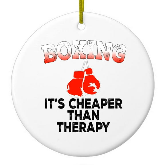 DistinctInk Hanging Ceramic Christmass Tree Ornament with Gold String - Great Gift / Present - 2 3/4 inch diameter - Boxing It's Cheaper Than Therapy