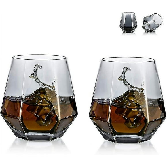 Diamond Whiskey Glasses 2 Pack Juice Glasses Tilt Scotch Whisky Glasses 300ml Whiskey Glasses Modern