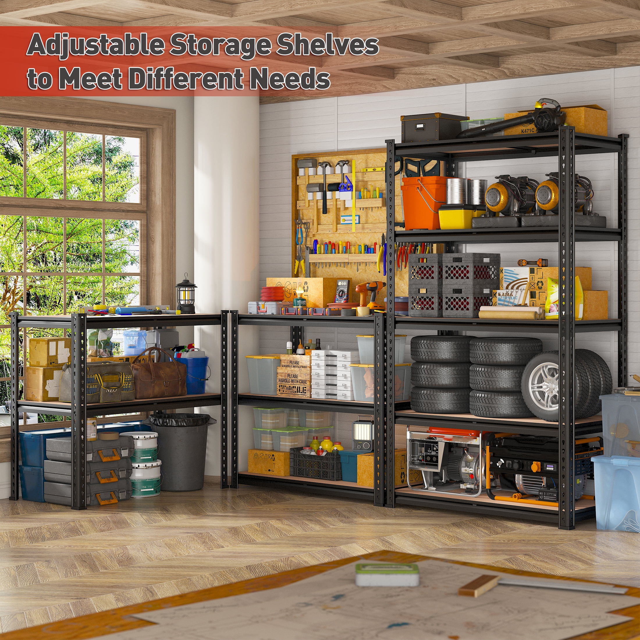 REIBII 5-Tier Adjustable Storage Shelf Units for Garage, 35.6"W x 16"D x 72"H, 2050 lbs