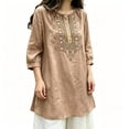 thumbnail image 2 of IUYRTFE Women's Long Sleeve Embroidered Tunic Top Button Front Round Neck Casual Boho Blouse, 2 of 5