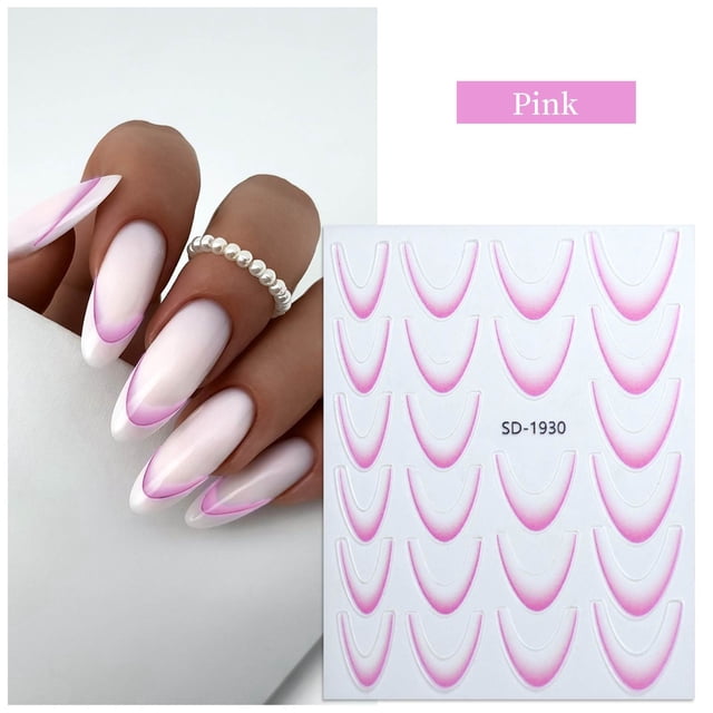 Vaidha Gradient Line Nail Stickers for Nail Art,Colored Style Nail Decals Sticker Nails 3D Self-Adhesive Manicure Strip Nail Design for Women DIY Acrylic Nails Decoration