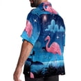 thumbnail image 3 of Starry Sky Flamingo Men's Short Sleeve Hawaiian Beach Shirts, Casual Printed Button Down Spread Collar Tops, Summer Unisex Style, 3 of 6