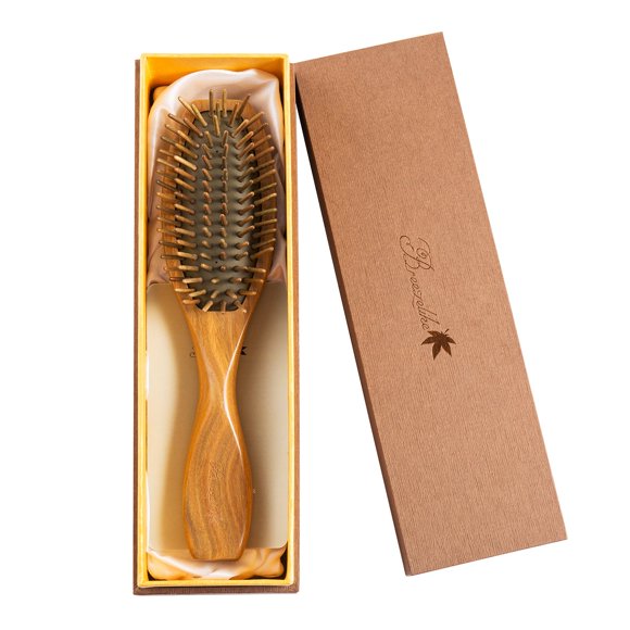 Breezelike Cepillo de pelo para mujer – Desenredante de cerdas de madera sin estática – Cepillo de pelo de sándalo desenredante con aroma de madera natural