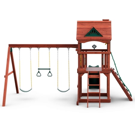 Gorilla Playsets Nantucket II Wooden Swing Set with 2 Belt Swing, Trapeze Bar, and Working Shudders - Image 9