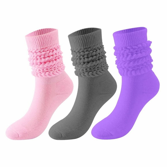 LckLvx 3 Pairs Slouch Socks for Women Solid Color Scrunch Soft Long Boot Socks Mid Calf Crew Socks