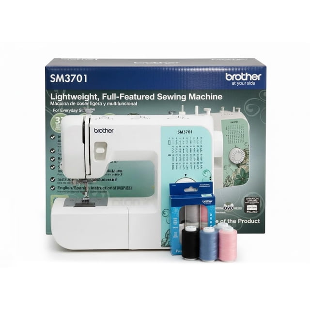 Máquina de Coser Brother SM3701 con 37 Puntadas, Brazo Libre y Estuche Rígido de Plástico, Incluye Set Premium de 6 Hilos de Coser