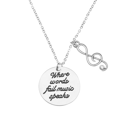 Sportybella Music Necklace - Where Words Fail Music, Music Speaks Jewelry Gift - Treble Clef Jewelry - Music Note - Music Lover Jewelry Gift