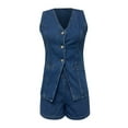 thumbnail image 3 of Women's Waist High Waist Loose Denim Vest and Shorts Set plus Dress Suit Bathing Suit Women plus Swim Suit Top Woman Swimming Shorts Women Surf Shorts Swimsuits for Lap Swimming Youth Romper, 3 of 4