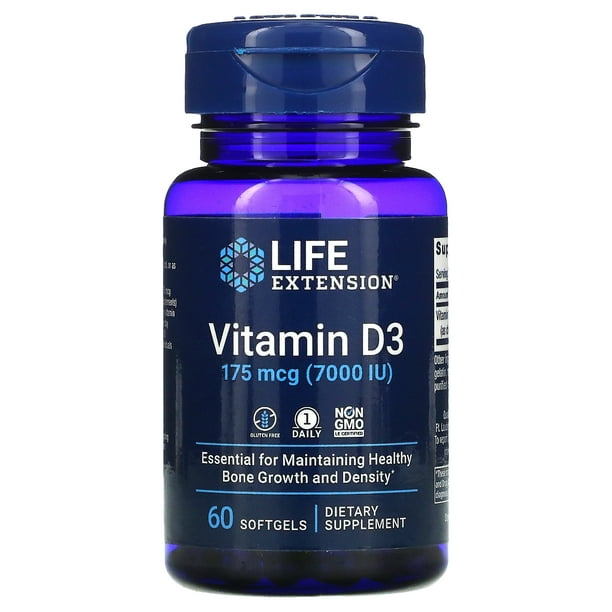 Life Extension Vitamin D3, 175 mcg (7,000 IU), 60 Softgels Walmart