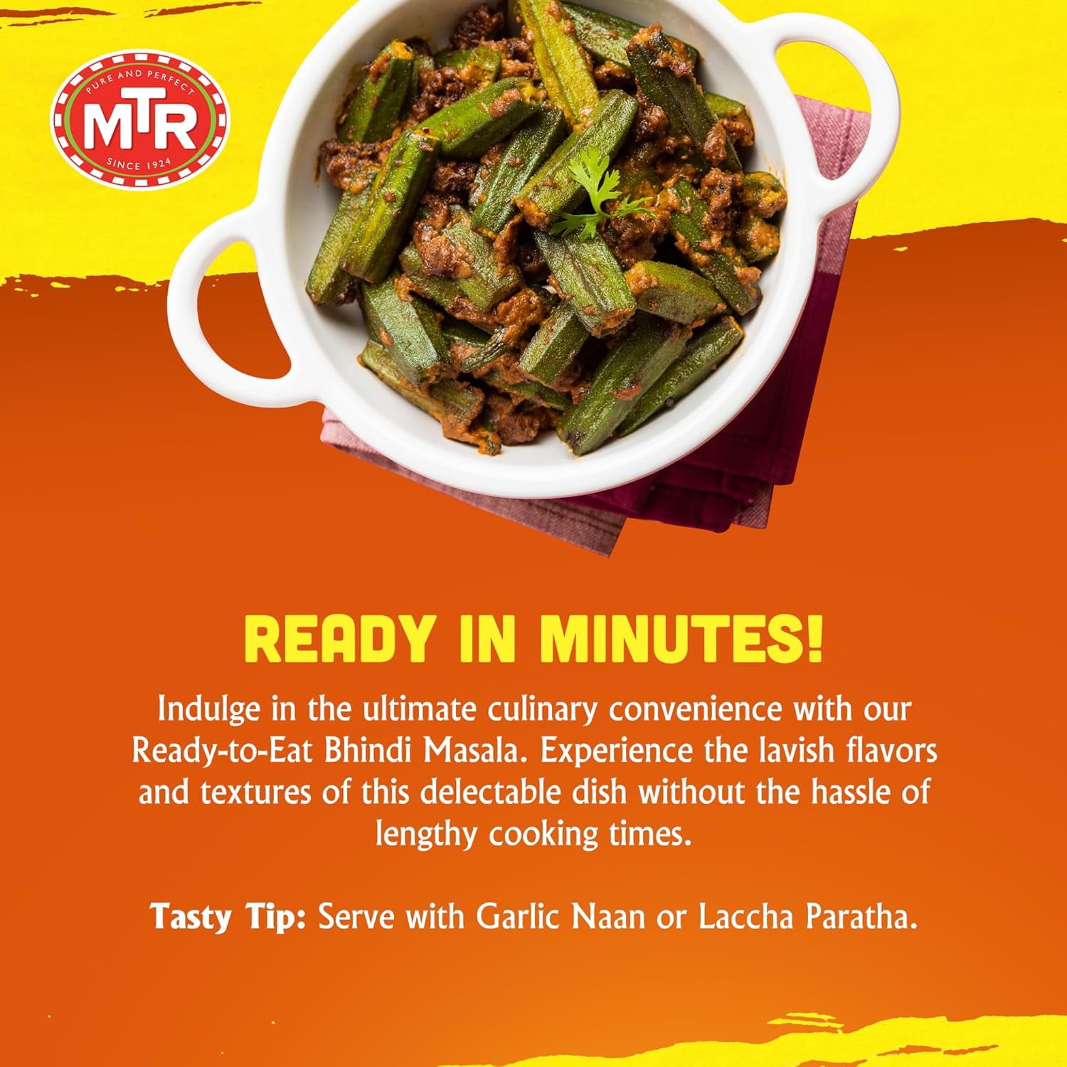 MTR Bhindi Masala - Fried Okra in Spiced Gravy - Authentic Indian Ready To Eat Meal - Plant-Based, Delicious Microwave Food - Perfect for Quick and Nutritious Indian Cuisine Lovers (300g, Pack of 6)