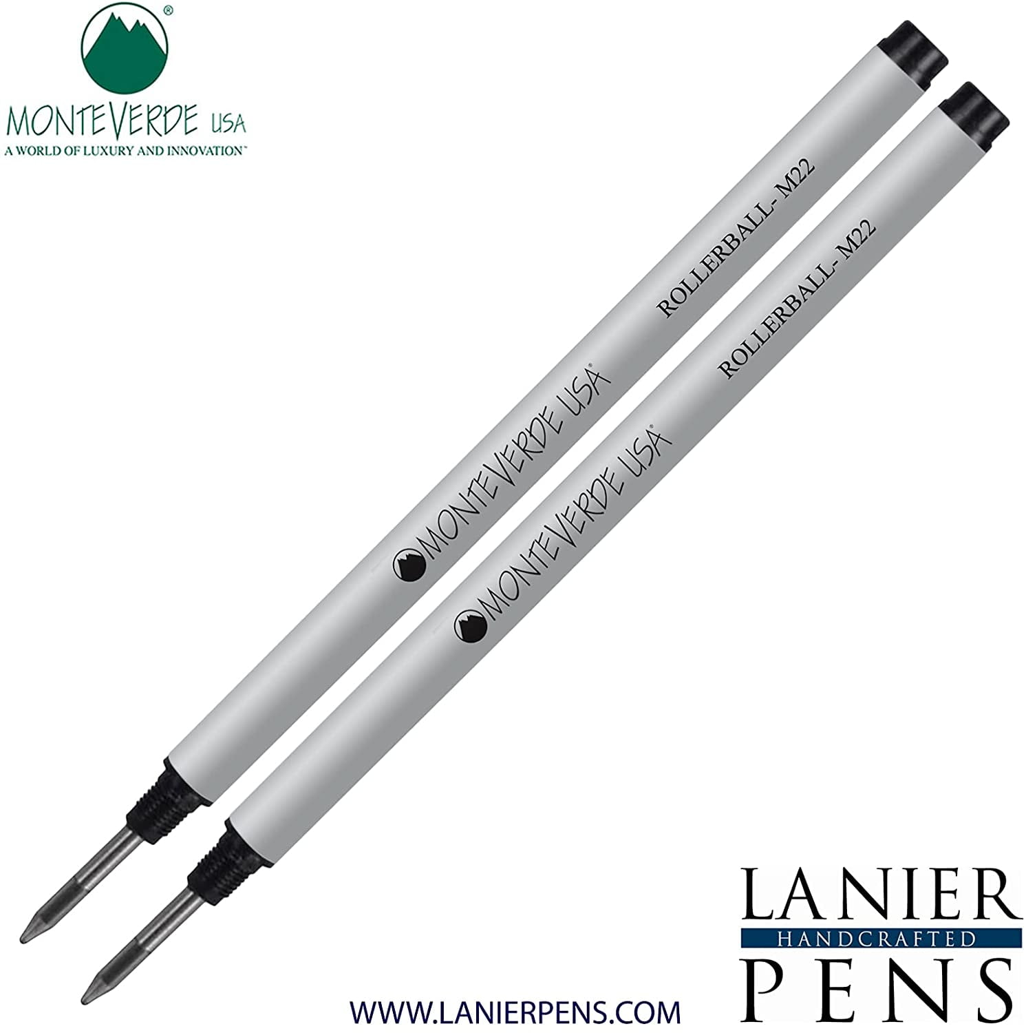 Lanier Combo Pack - 2 Pack - Monteverde Rollerball M22 Paste Ink Refill Compatible with most Montblanc Style Rollerball Pens - Black (Fine Tip 0.6mm)