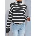 thumbnail image 2 of Women'S Casual Autumn Winter Long Sleeve Color Block Striped Knit Pullover Cozy Sweater Black  XXL, 2 of 5
