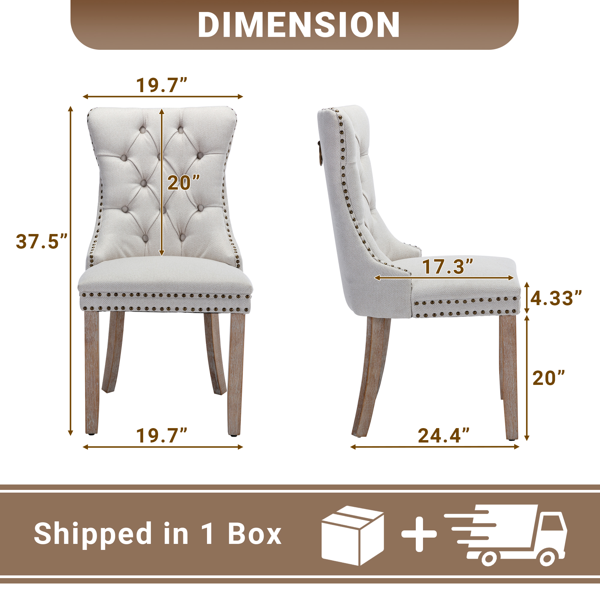 Upholstered Dining Chairs Set of 2, Segmart Modern Fabric Dining Room Chair with Nailhead Trim and Wood Legs, Mid-Century Accent for Living Room, Kitchen, Beige