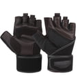 thumbnail image 2 of Guantes de medio dedo BOODUN de piel de ciervo con muñequera para entrenamiento deportivo y fitness (M), 2 of 11