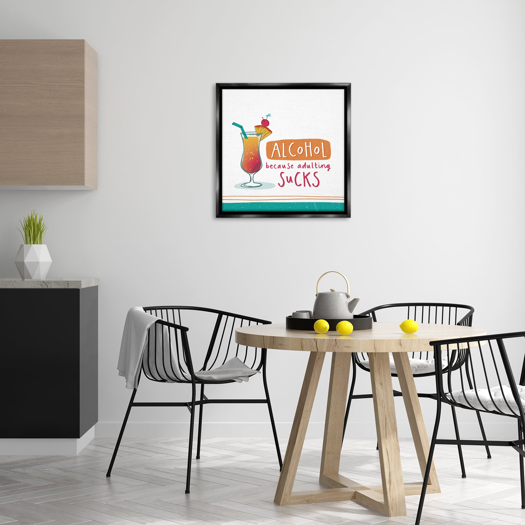 Stupell Industries Funny Adulting Phrase Food & Beverage Painting Black Floater Framed Canvas Art Print Wall Art, 25 x 25