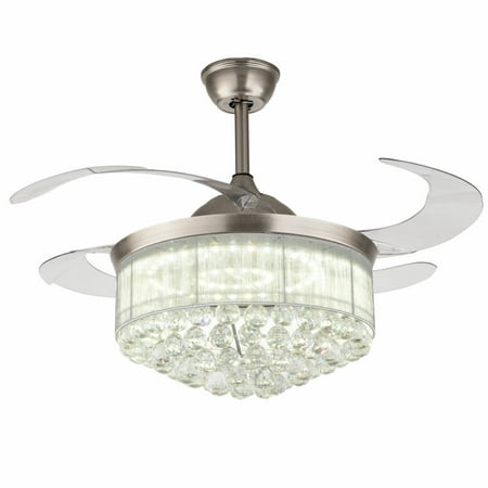 

36 inch Modern Dimmable Crystal 4-blade Ceiling Fan Light with Remote