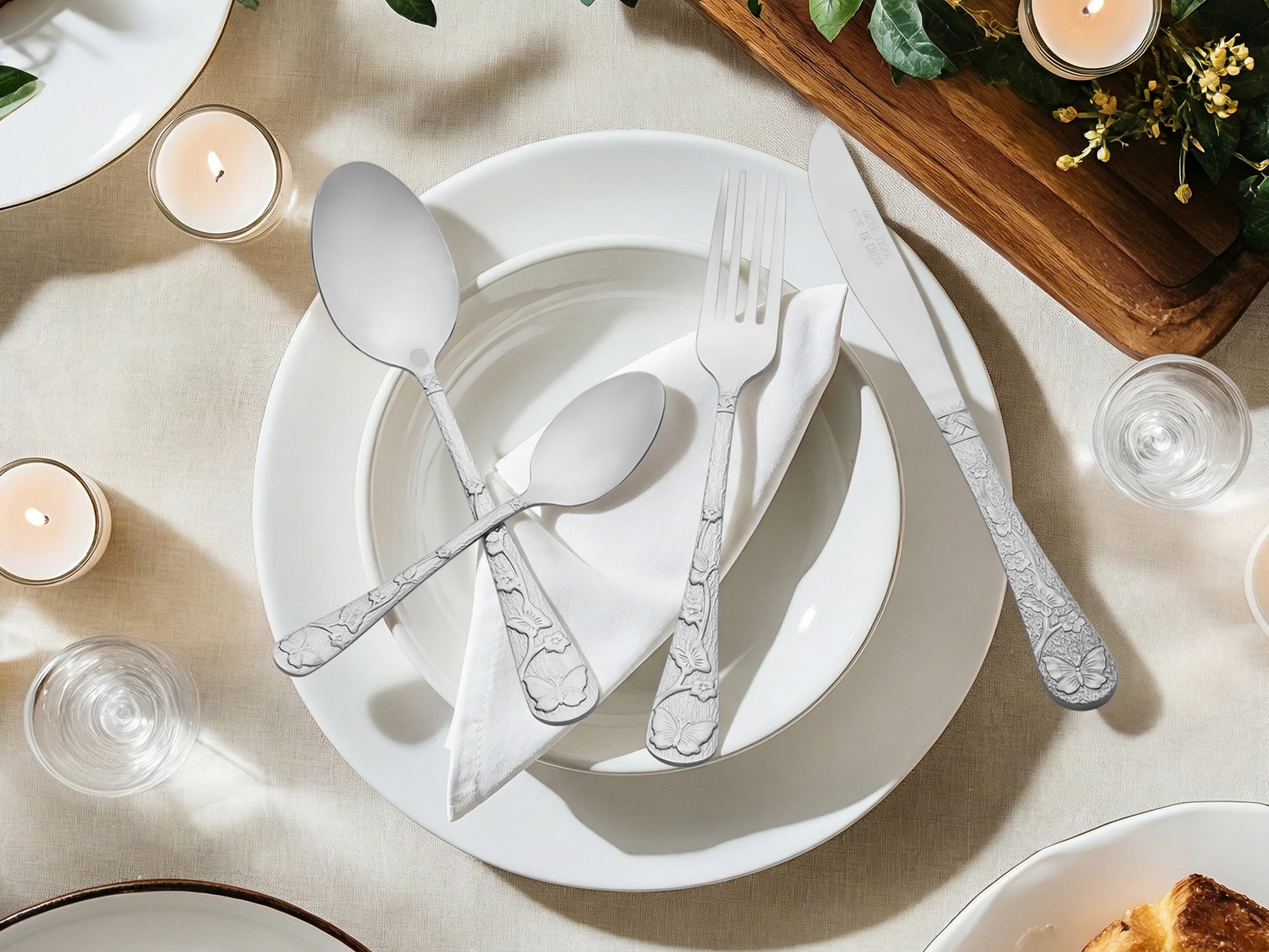Unique Bargains 4 Piece Silverware Set Stainless Steel Floral Flatware Silver 4