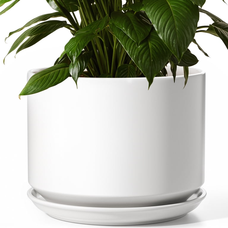 BEMAY 10 Inch White Ceramic Planter Pot photo 2