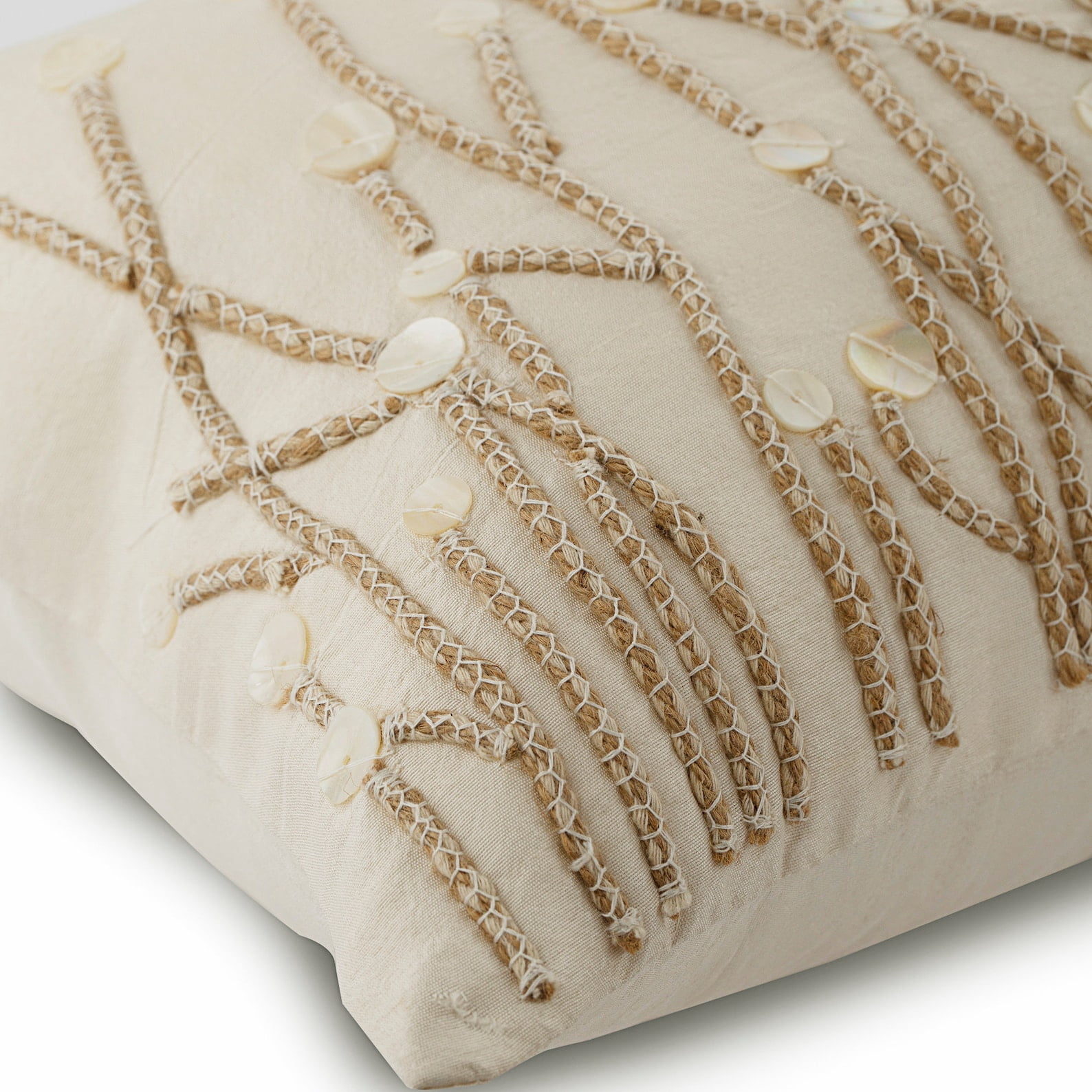 Ivory Lumbar Pillow Cover, 12x26 inch (30x65 cm) Lumbar Pillow Cover, Jute and Mother Of Pearls Farm Design Lumbar Pillow Cover, Silk Lumbar Pillow Cover, Floral - Amour