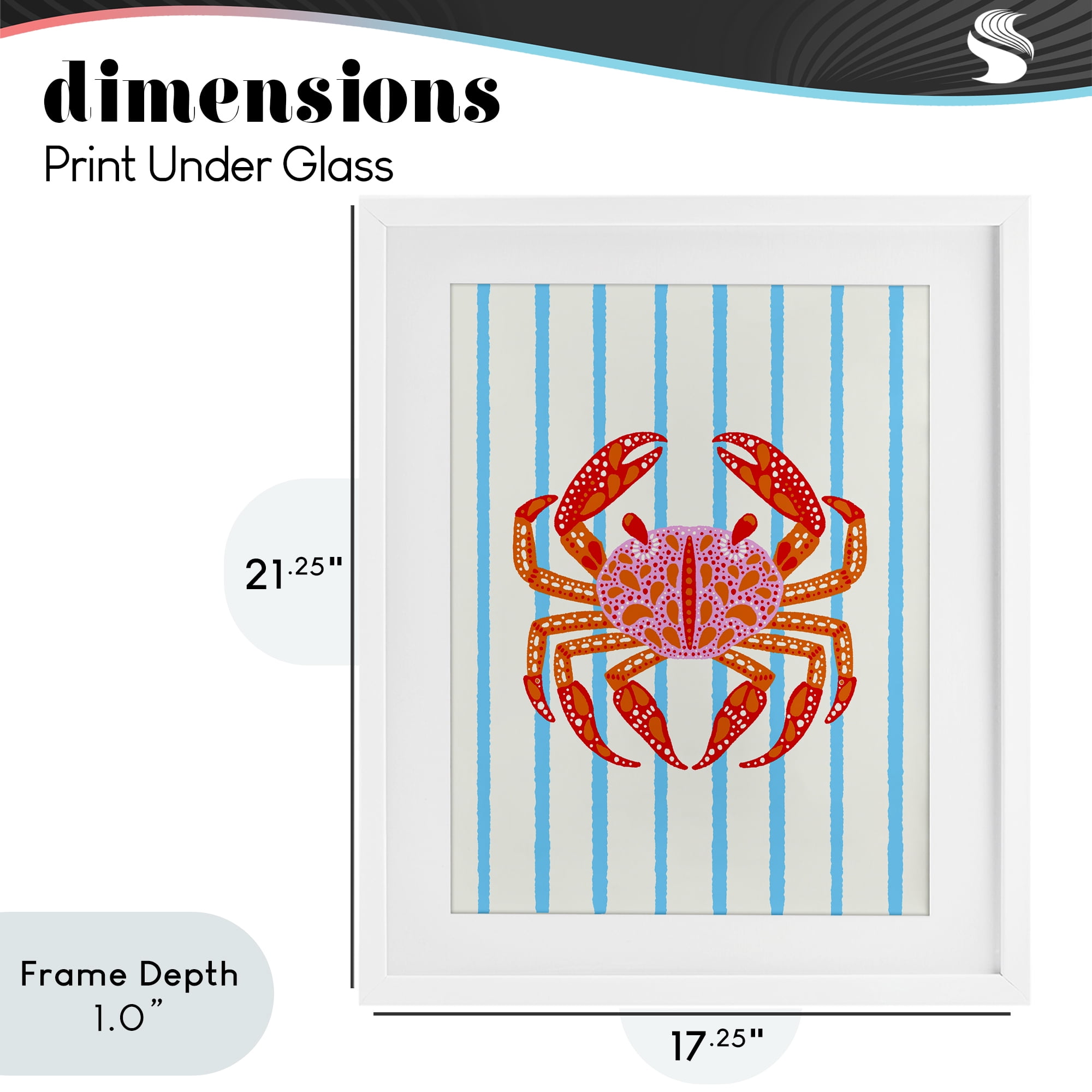 Stupell Industries Bright Crab on Stripes White Framed Print Under Glass, design by Indira Prieto | IndySign